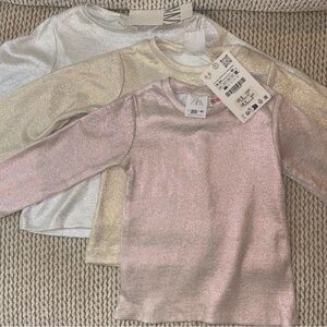 NWT Zara Baby Metallic Long Sleeve Tees - Pink, Gold, Silver 18-24M